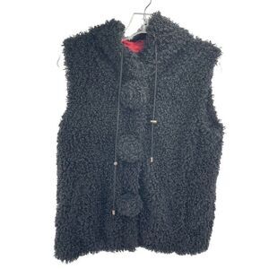 Montanaco Womens Hooded Vest Sherpa Pom Pom Drawcord Polyester Black Size Medium